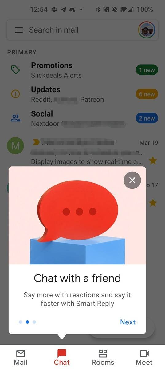Chats tab pop-up