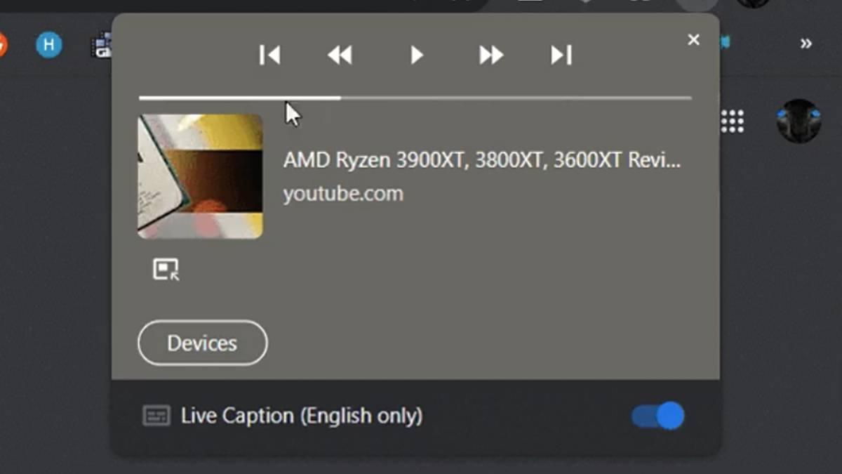 Updated media playback controls with progress bar and dynamic background in Chrome Canary 91