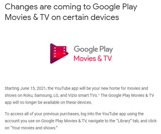 Google to kill Play Movies and TV app on Roku and several smart TVs