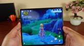 Huawei Mate X2 unfolded and running Genshin Impact.