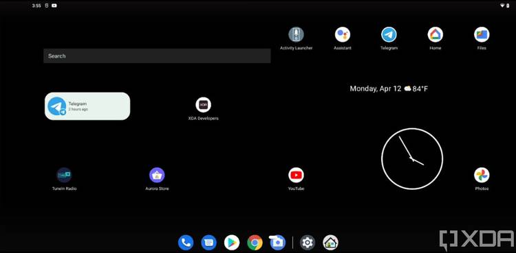 Android 12 dual pane home screen and taskbar