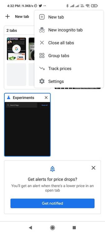 Chrome 90 Price drop feature prompt