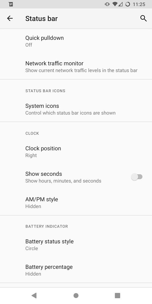 LineageOS 18.1 status bar settings