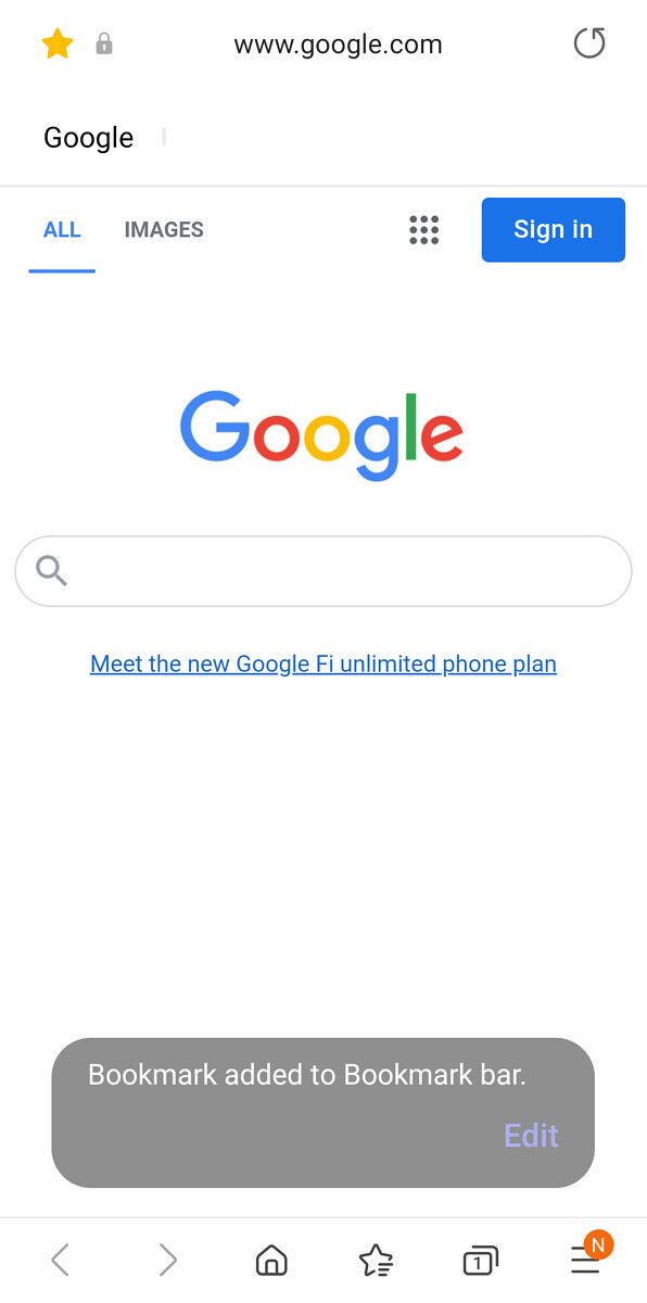 Samsung Internet bookmarks bar add bookmark