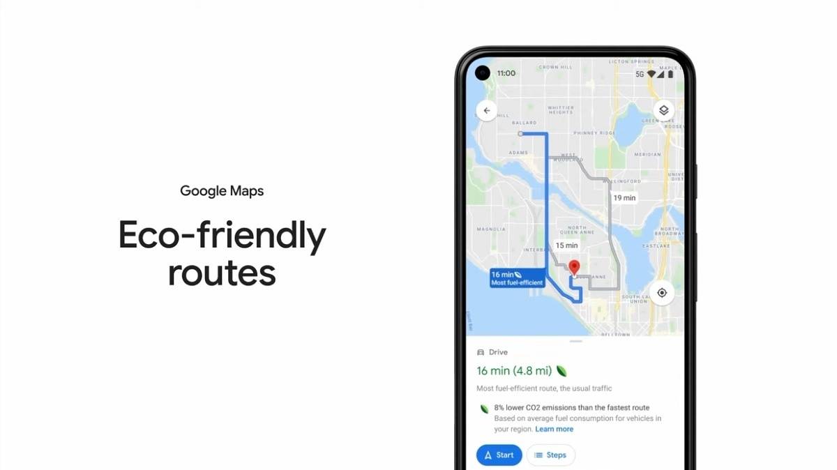 Google Maps eco-friendly route