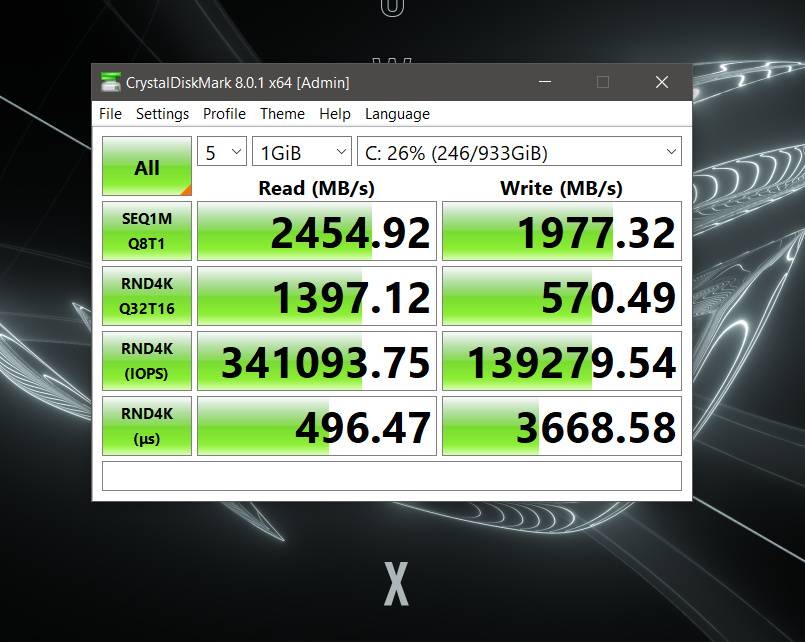 ASUS ROG Flow X13 CrystalDiskMark results