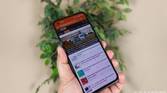 Holding up the ASUS ZenFone 8 with a plant in the background