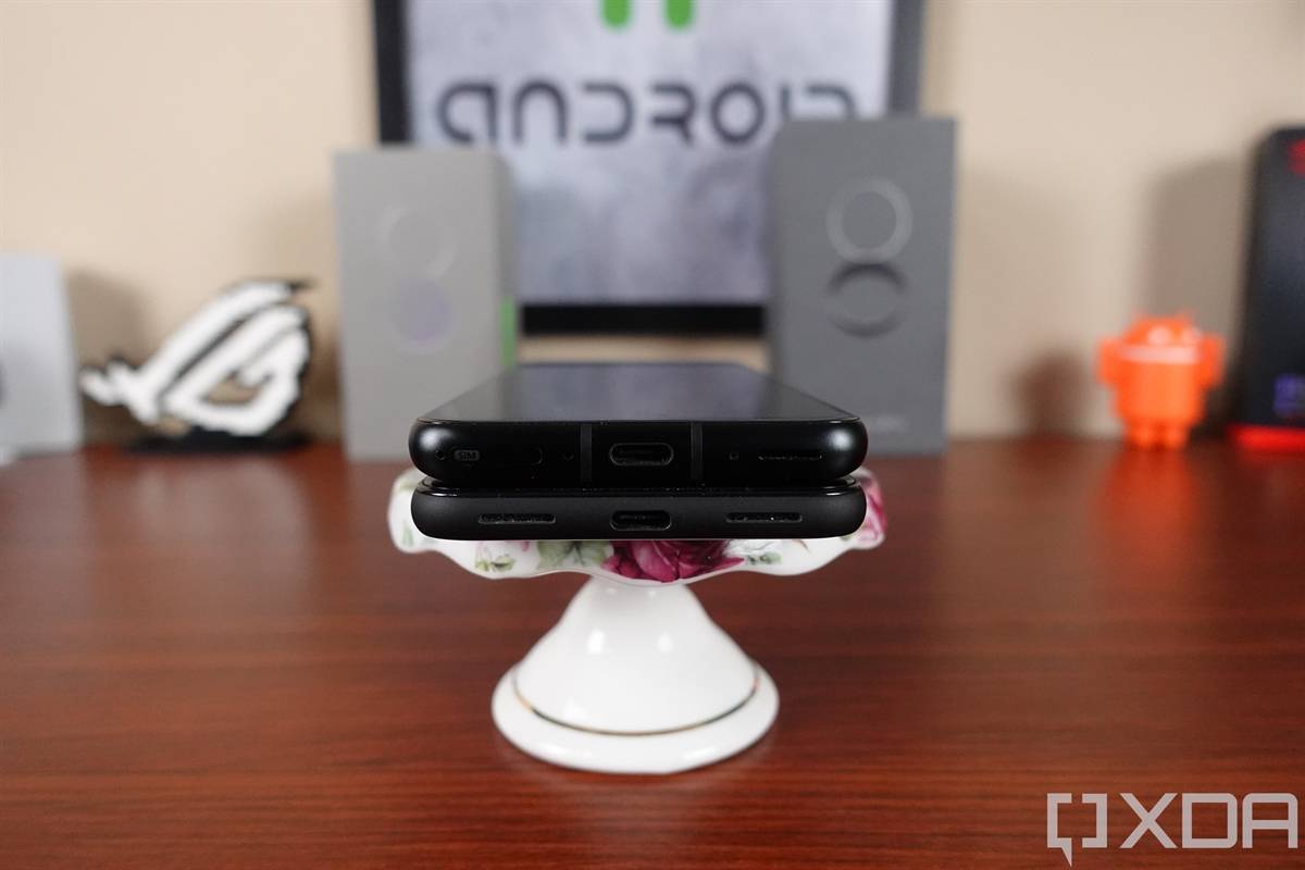 ASUS ZenFone 8 on top of the Google Pixel 4