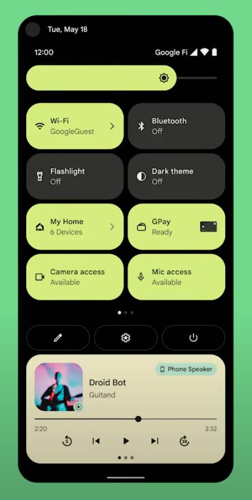 New quick settings toggles for camera and microphone access in Android 12