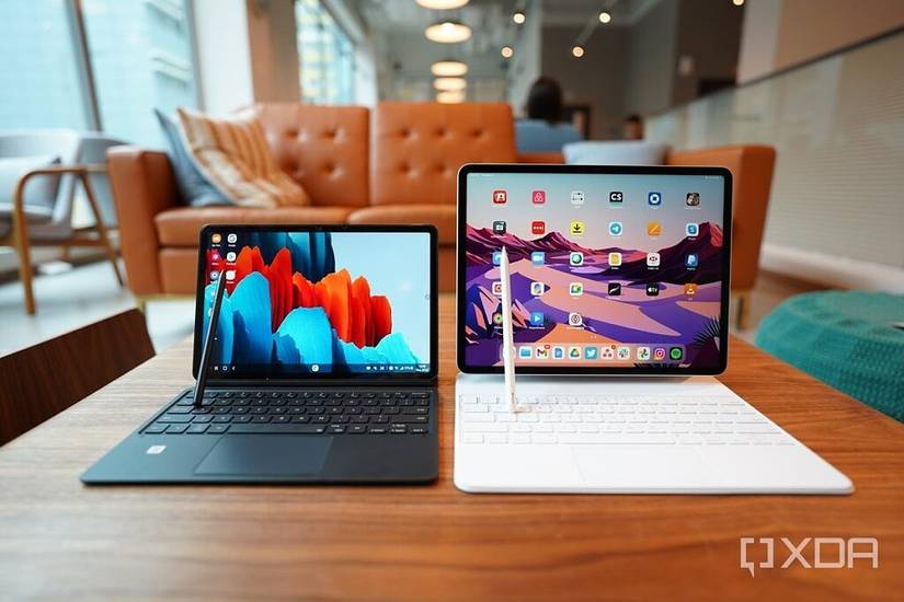 The Samsung Galaxy Tab S7 next to the 2021 iPad Pro 12.9-inch.