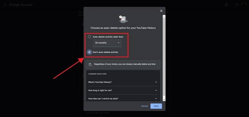 google auto delete time limit