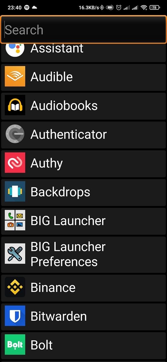 BIG launcher app drawer