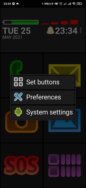BIG launcher settings menu pop-up
