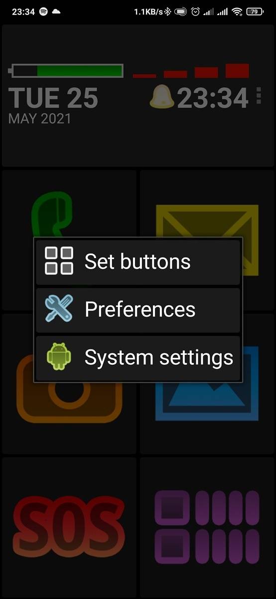BIG launcher settings menu pop-up