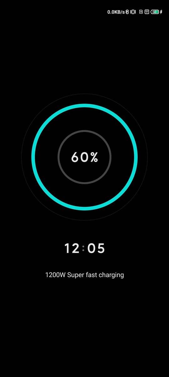 Custom charging screen with a blue circle, black background, and charging indicator in the center