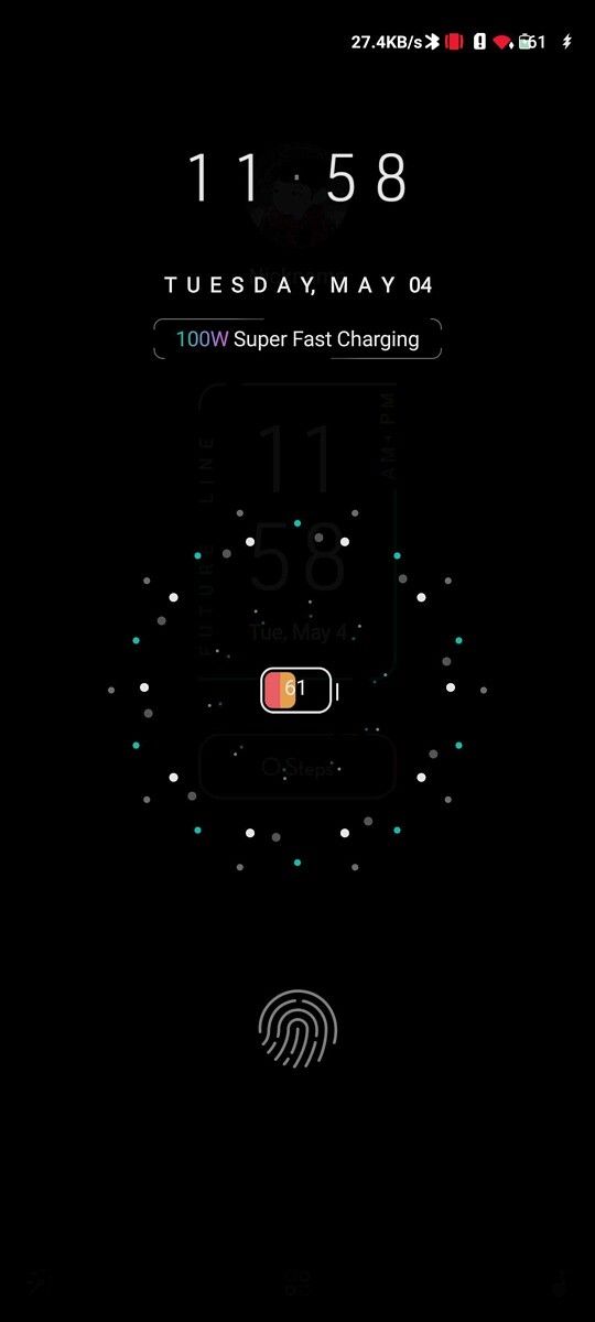 Custom charging screen with small battery icon in the center and black background