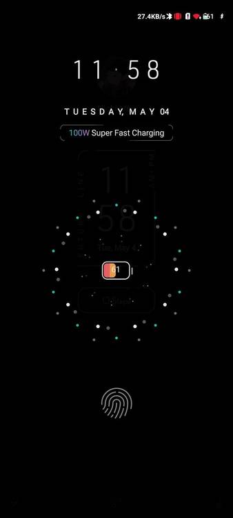 Custom charging screen with small battery icon in the center and black background