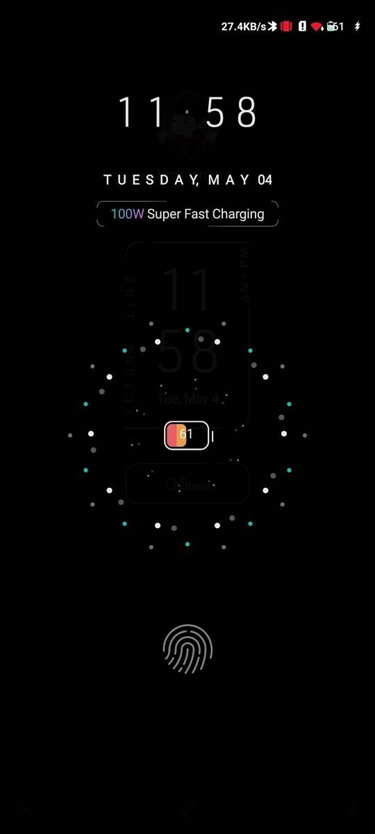 Custom charging screen with small battery icon in the center and black background