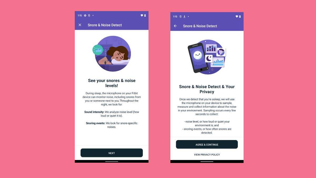 Fitbit Sense noise sensitivity monitoring feature app interface