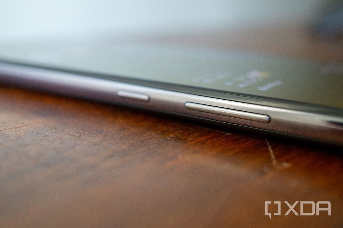 Side of the Galaxy A52 5G, showing the power and volume buttons