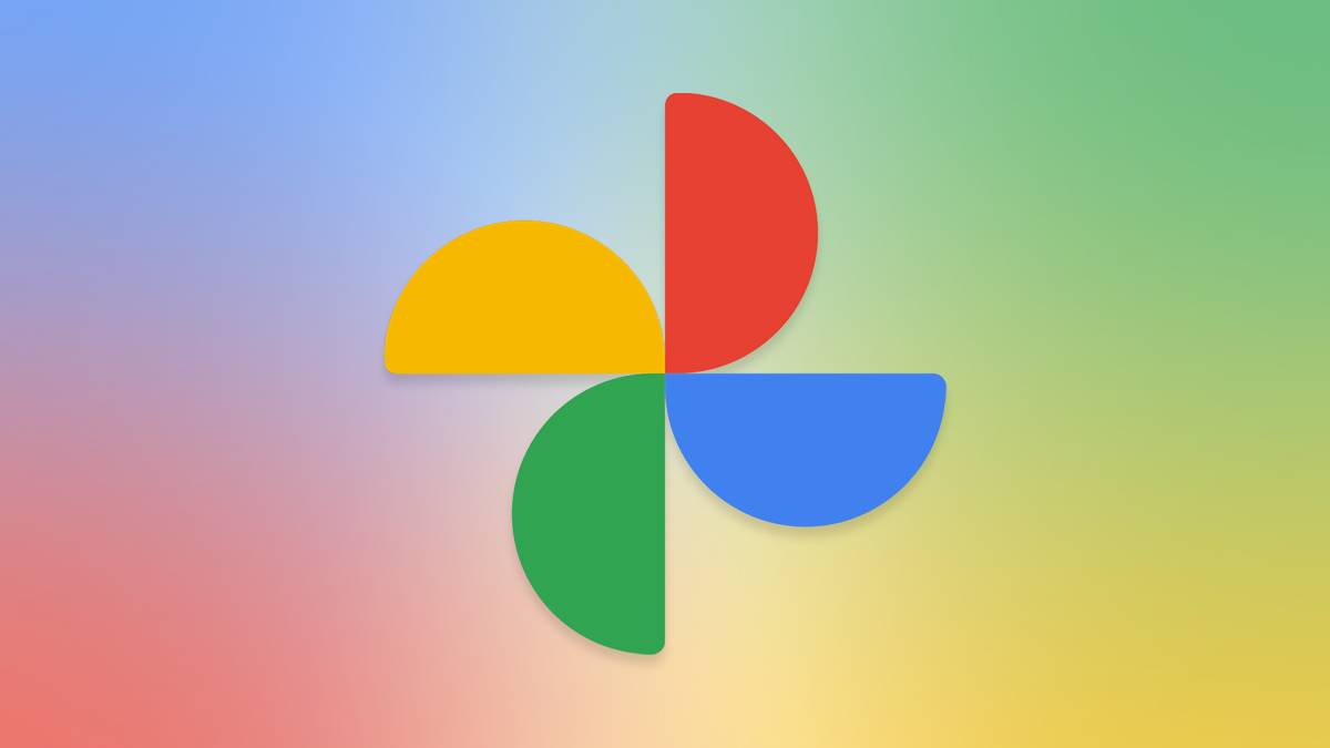 Google Photos logo on gradient background with Google colors
