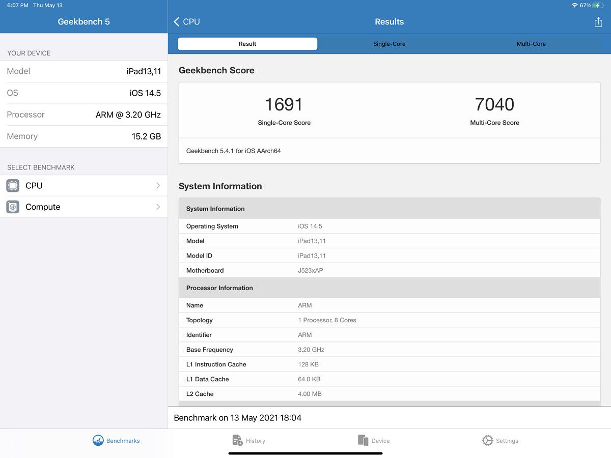 2021 iPad Air Geekbench scores