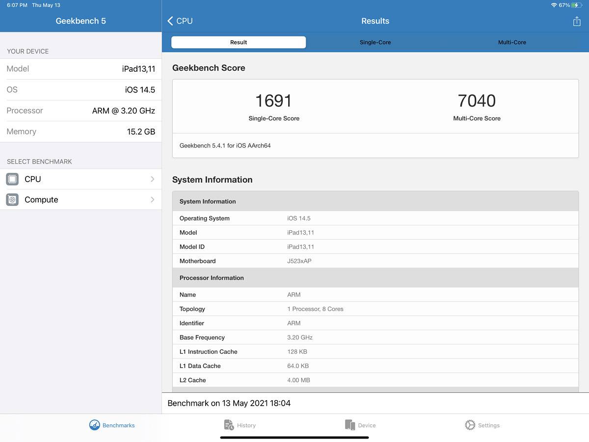 2021 iPad Air Geekbench scores
