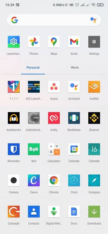 Lawnchair 2 app drawer and recent app section