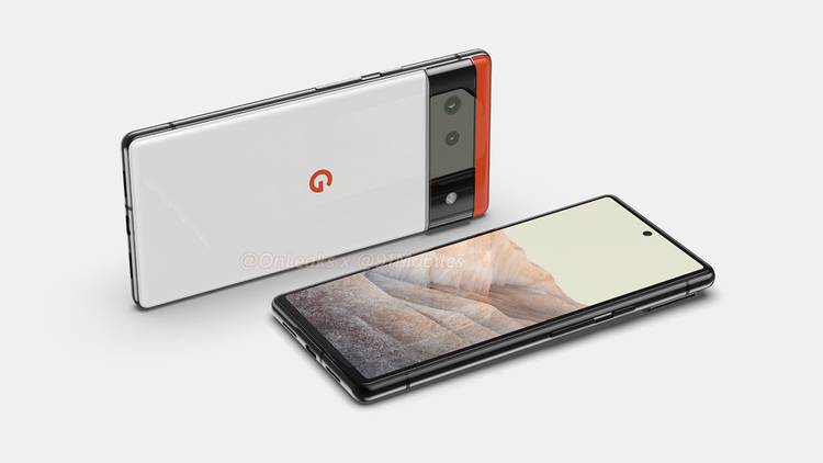 Leaked Pixel 6 render showcasing the phone in horizontal orientation