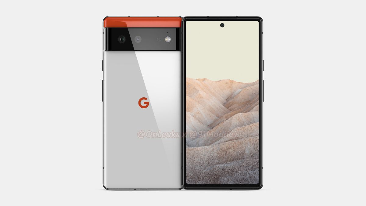 Leaked Pixel 6 render showcasing front and back of the phone