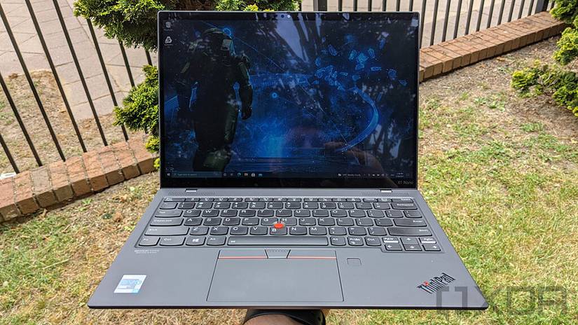 Front view of Lenovo ThinkPad X1 Nano in one hand
