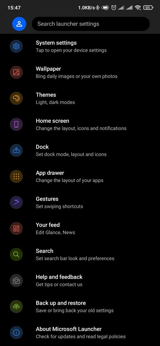 Microsoft launcher customization options