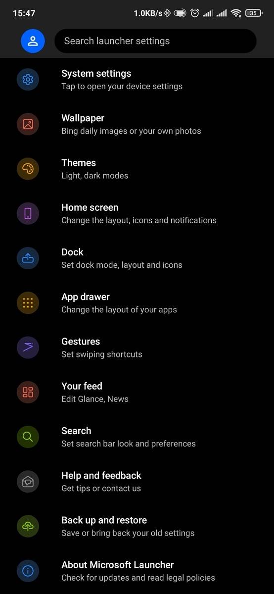 Microsoft launcher customization options