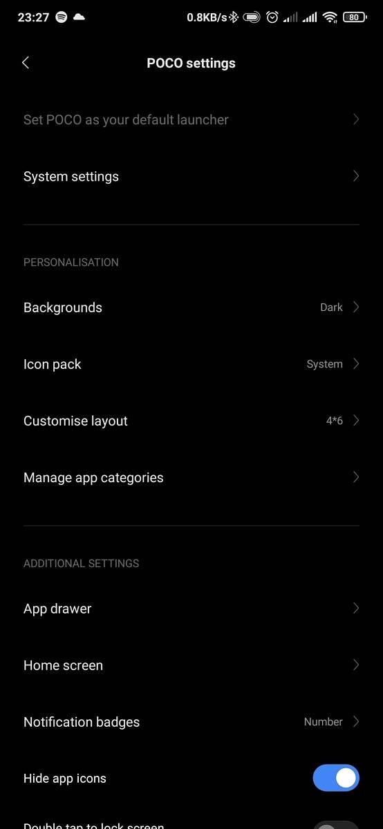 Poco launcher setting options