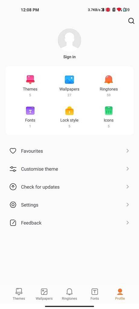 Profile section in MIUI Themes app