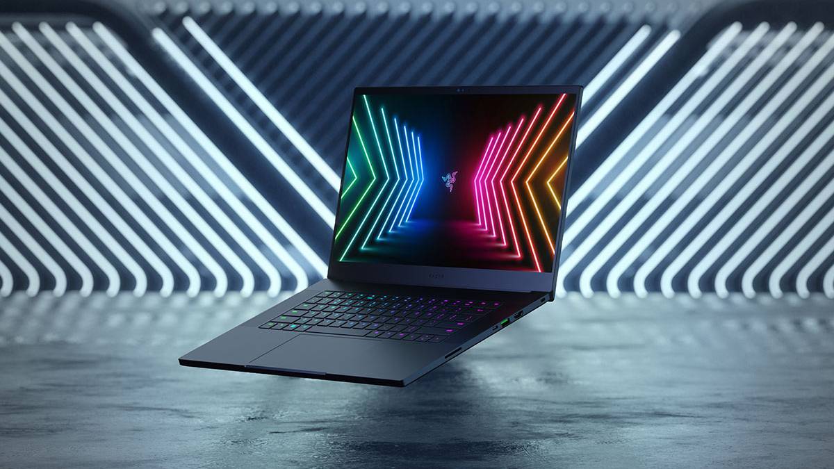 Razer Blade 15 Advanced floating with white-lit background