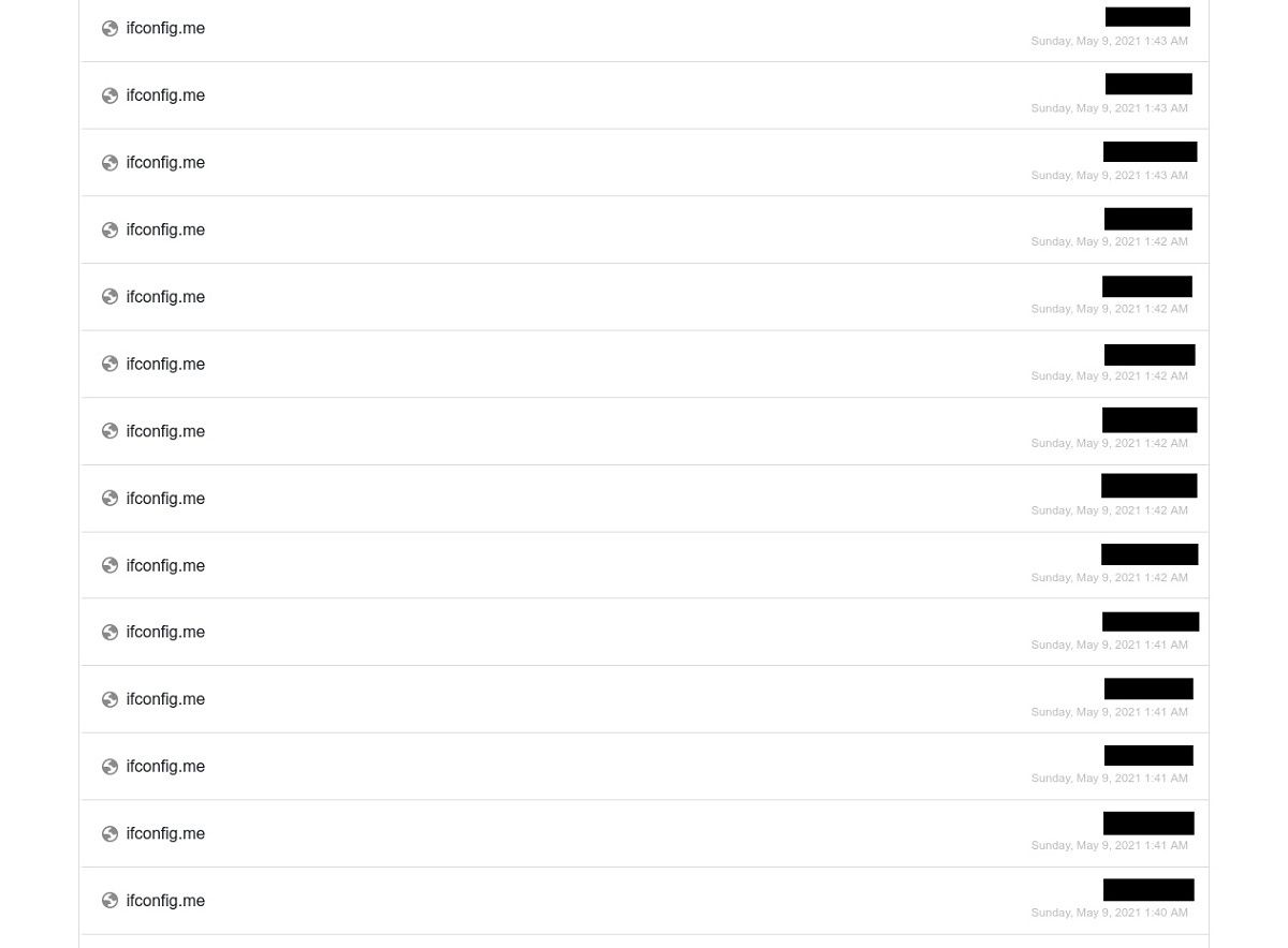 List of network requests to ifconfig.me