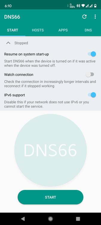 DNS66 main screen