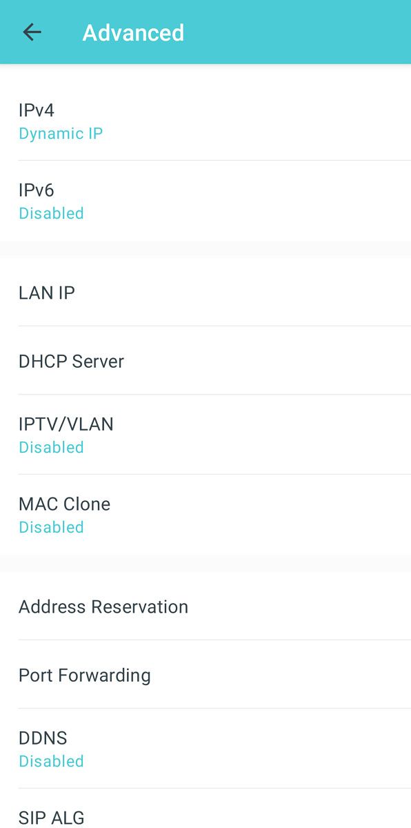 Advanced settings page