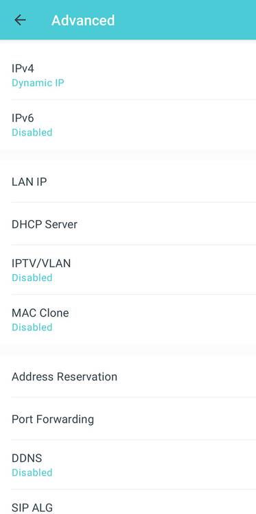 Advanced settings page