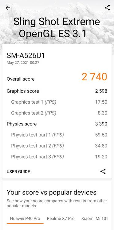 3DMark result of Samsung Galaxy A52 5G