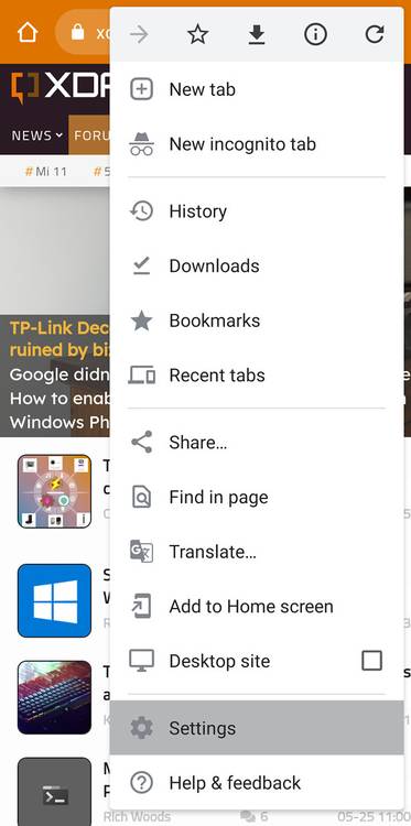 Chrome menu
