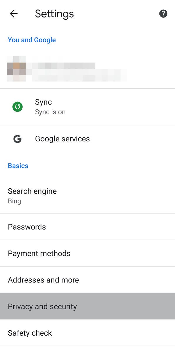 Chrome main settings