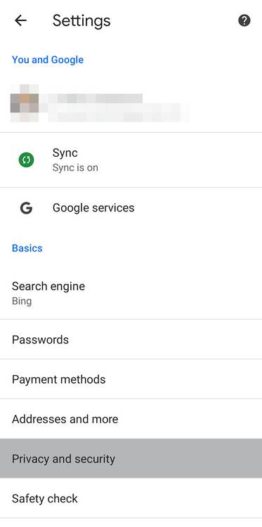 Chrome main settings