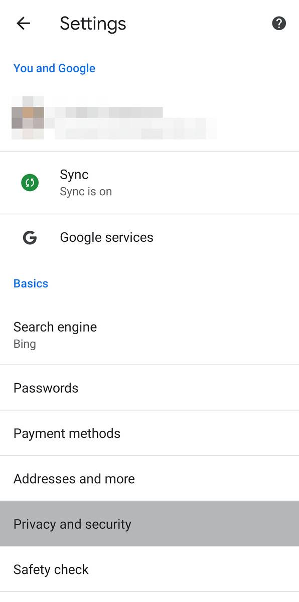 Chrome main settings