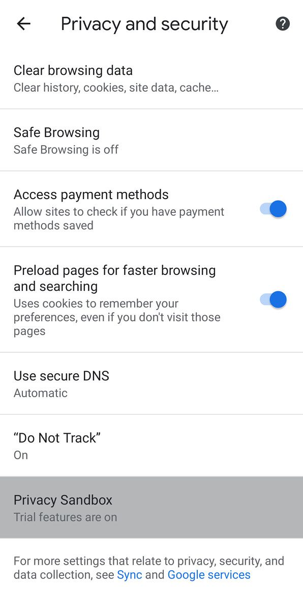 Chrome privacy settings