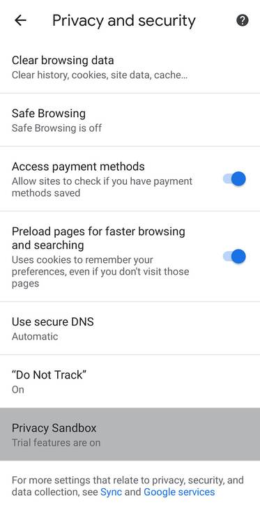 Chrome privacy settings