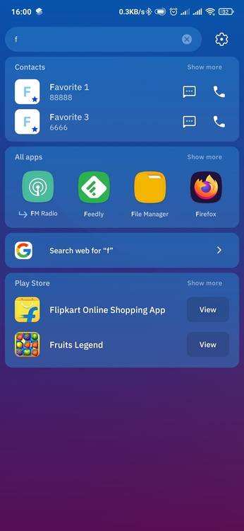 Smart launcher smart search tool in action