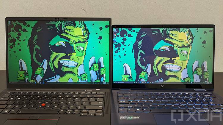 ThinkPad X1 Carbon next to HP Elite Dragonfly
