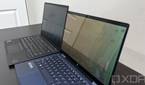 ThinkPad X1 Carbon next to HP Elite Dragonfly with privacy display on